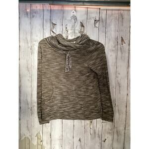 Loveappella drawstring funnel neck sweatshirt in gray/white marl knit W34 L23